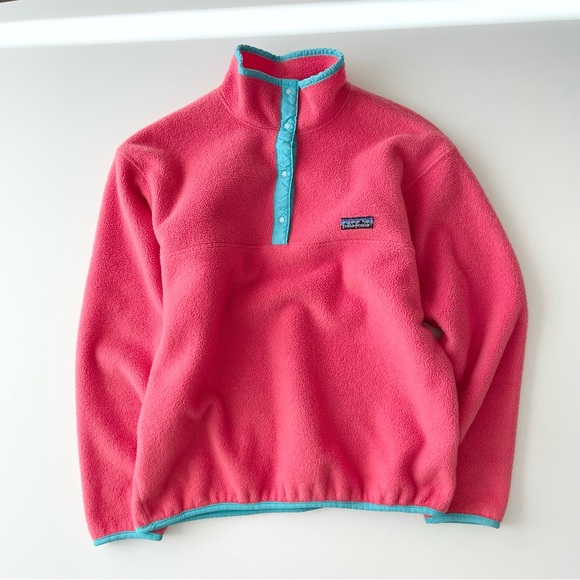 Patagonia Tops - Patagonia Vintage Fleece Pullover Sweater Coral Turquoise Made in USA